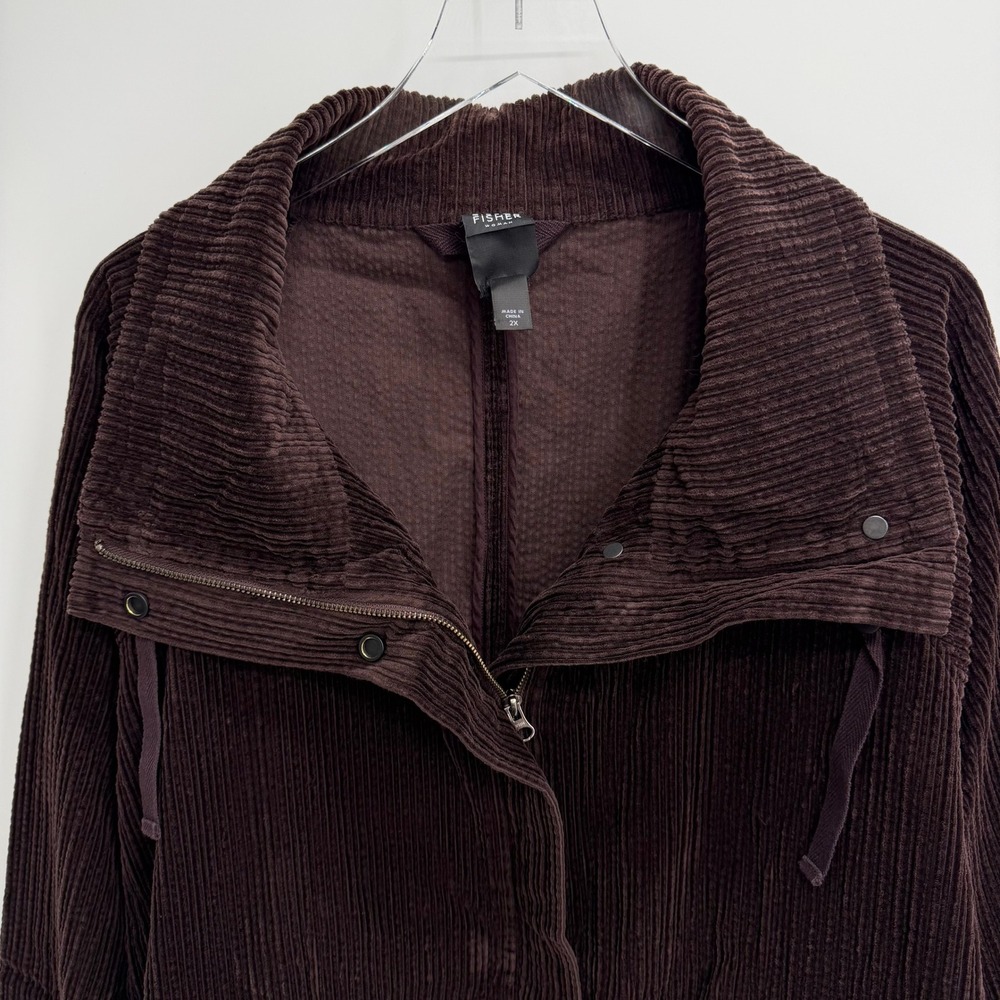 Eileen Fisher Organic Cotton Corduroy Jacket 2X Brown Funnel Neck Zip Up Earthy - Picture 3 of 11